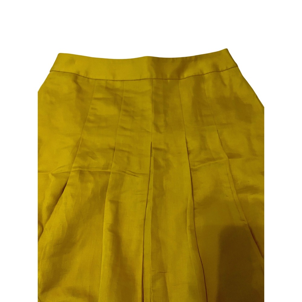 Banana Republic Chartreuse Pleated Skirt Size 10 Linen Blend Knee Length - Picture 3 of 8